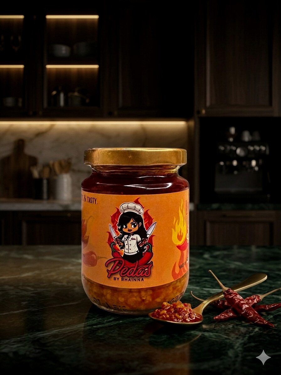 Pedas Less Spicy — milder version of homemade Malaysian sambal in a glass jar